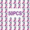 TSYMINQC 50 Pcs Pink Purple Teal Ribbon Pins Thyroid Cancer Awareness Enamel Lapel Brooch Cancer Awareness Products Hot