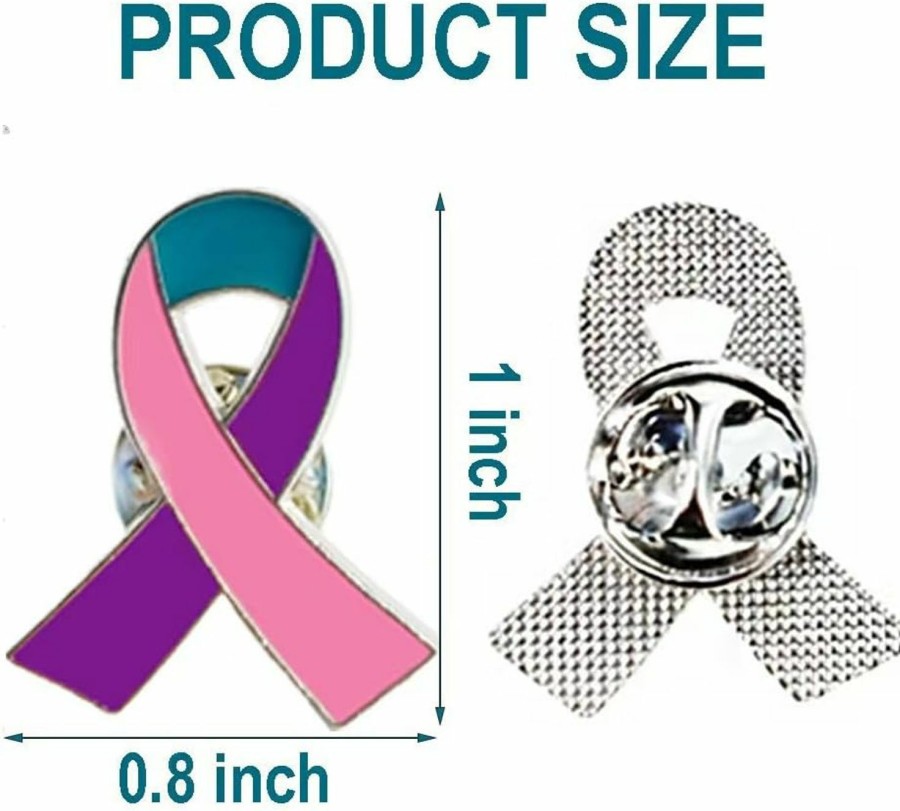 TSYMINQC 50 Pcs Pink Purple Teal Ribbon Pins Thyroid Cancer Awareness Enamel Lapel Brooch Cancer Awareness Products Hot