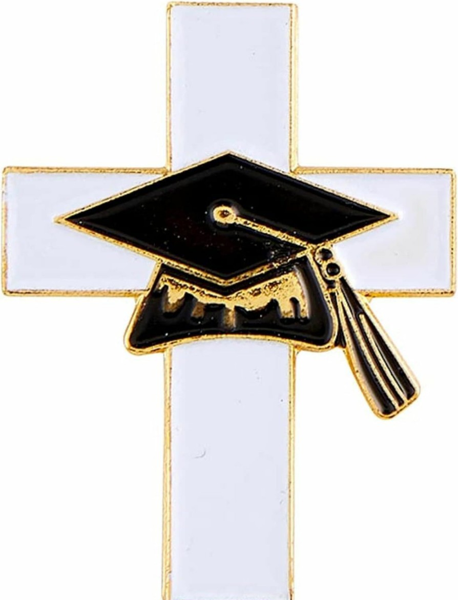 Needzo Graduation Cross Lapel Pin, Inspirational Gifts For 2024 Graduates, Grad Cap And White Enamel Details, 1 Inch Wholesale