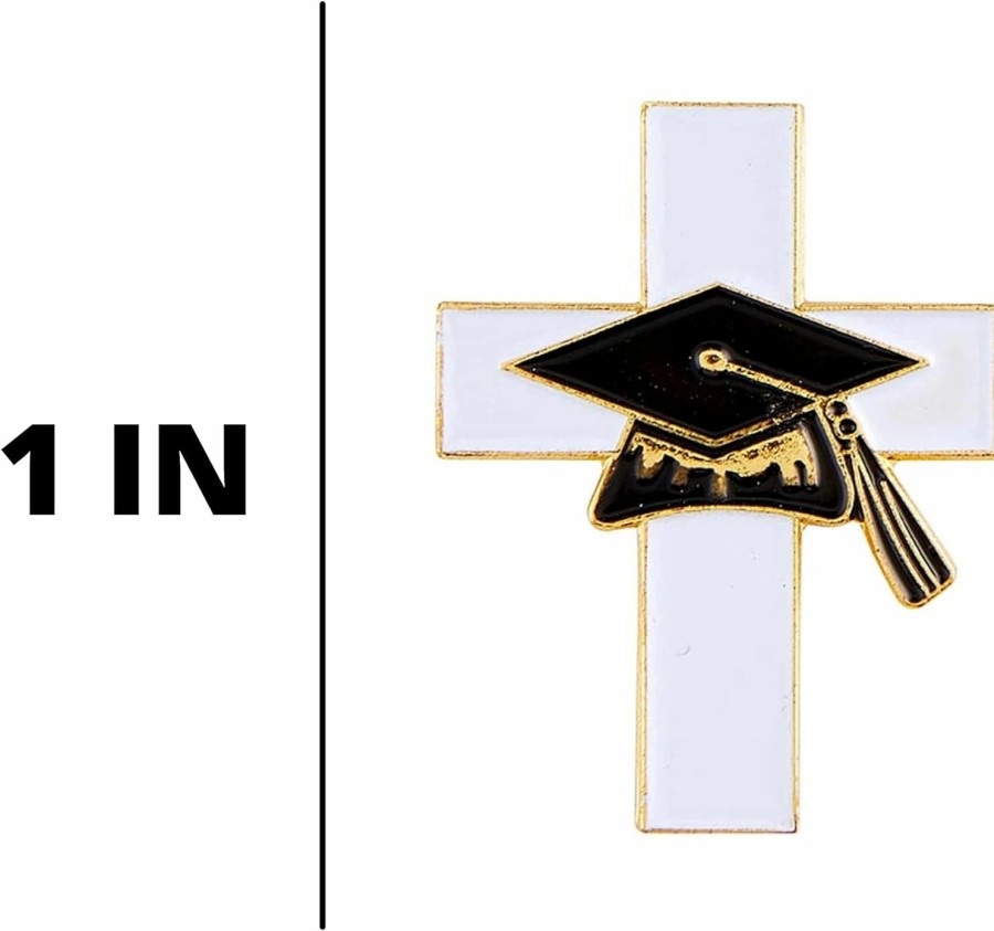 Needzo Graduation Cross Lapel Pin, Inspirational Gifts For 2024 Graduates, Grad Cap And White Enamel Details, 1 Inch Wholesale