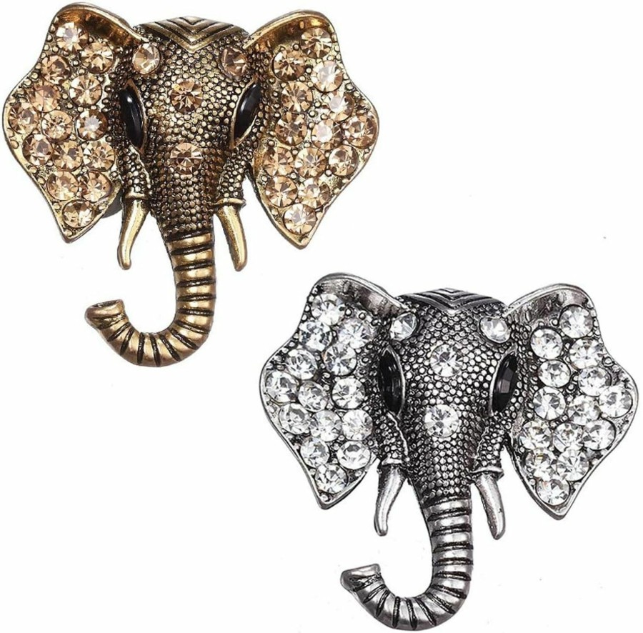 MOOOK25JEWELRY 2 Pcs Elephant Animal Brooch Pins Set For Women Crystal Elephant Corsage Vintage Brooch Pin Jewelry For Uni New