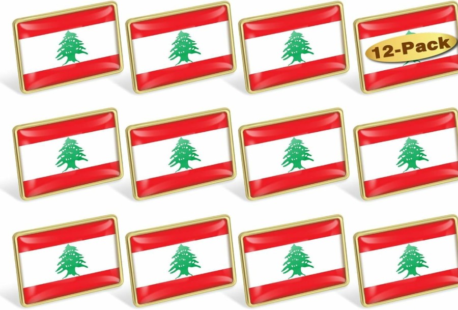 MIDLE 12/24/50/100Pcs Lebanon Flag Lapel Pins Bulk - Metal Lebanese Brooch Badge Souvenir For Men Women Clothes Bags Hats New