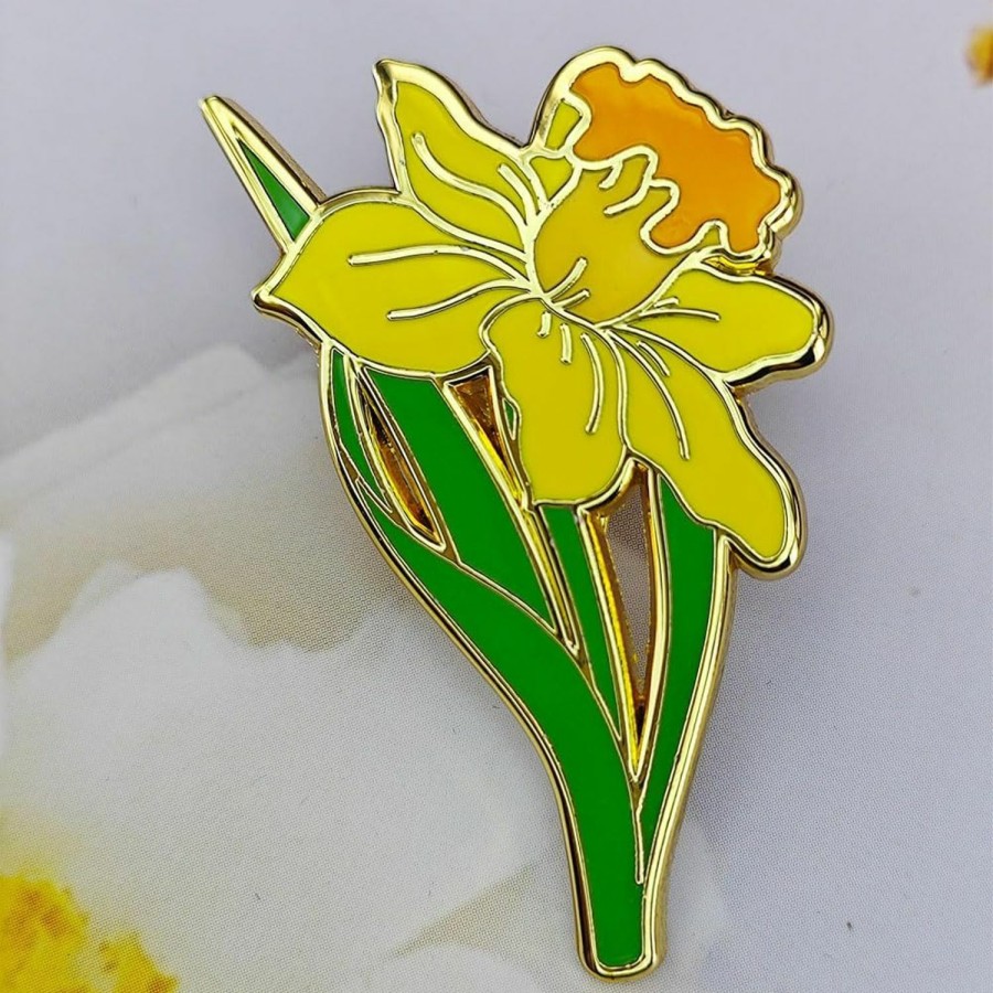 Ficsowy Ficsowy Enamel Pin Badge Daffodil Flower Brooch Pin For Teachers Nurses Doctors Lawyers Architects Interior Designers Florists Gardeners Wholesale