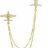 Izpack Dainty Airplane Brooch Pin For Women Girls Cubic Zirconia Rhinestone Chain Tassel Aircraft Plane Lapel Pin Dress Banquet Jackets Hats Scarf Accessories Brooches Pins Fashion Flight Attendant Uniform New