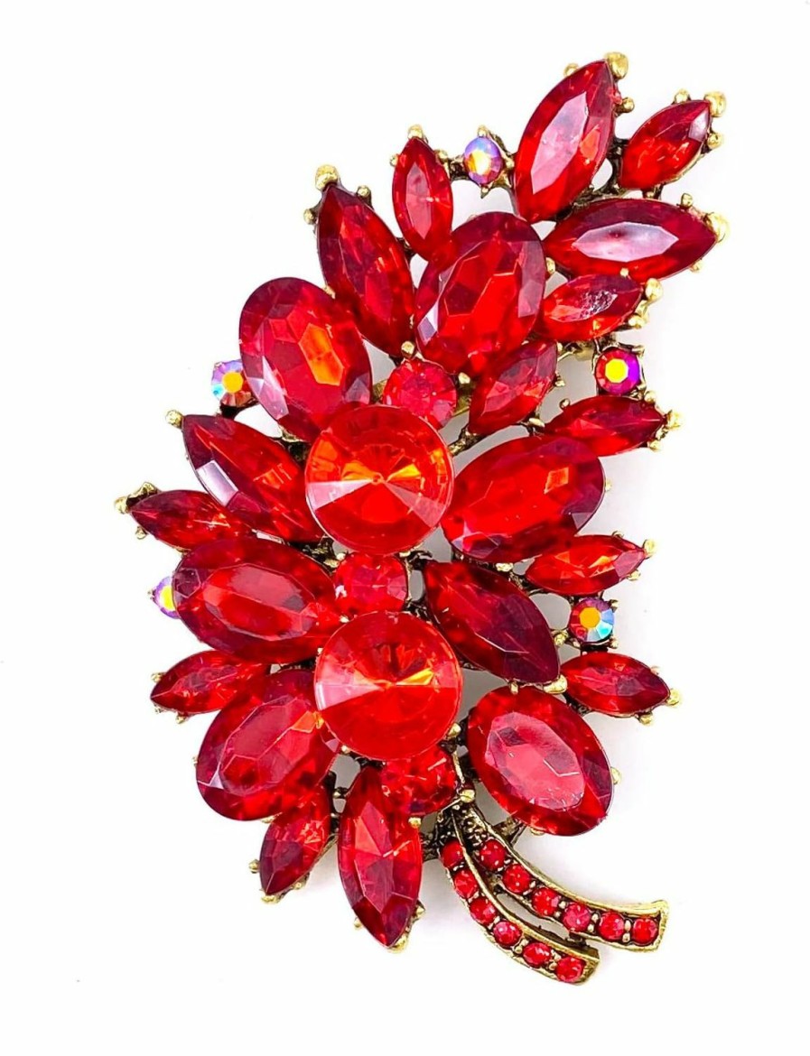 LAXPICOL Laxpicol Vintage Green Austrian Crystal Flower Leaf Bouquet Clusters Large Big Brooch Pin For Women Gold Tone Wholesale