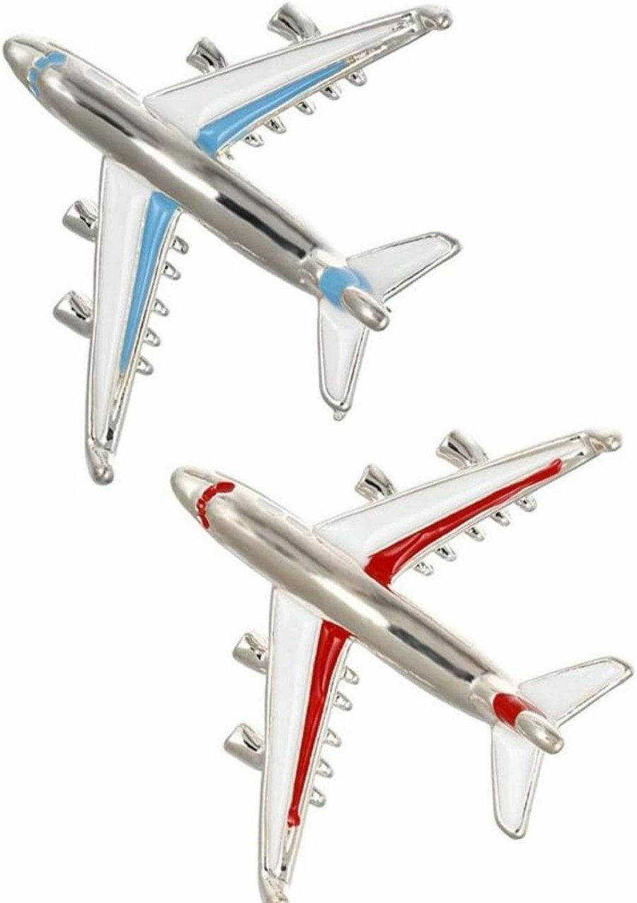 Caiyao Joyid 2Pcs Red Blue Aircraft Airplane Brooch Emanel Cute Plane Pin Brooch Accessories Clearance