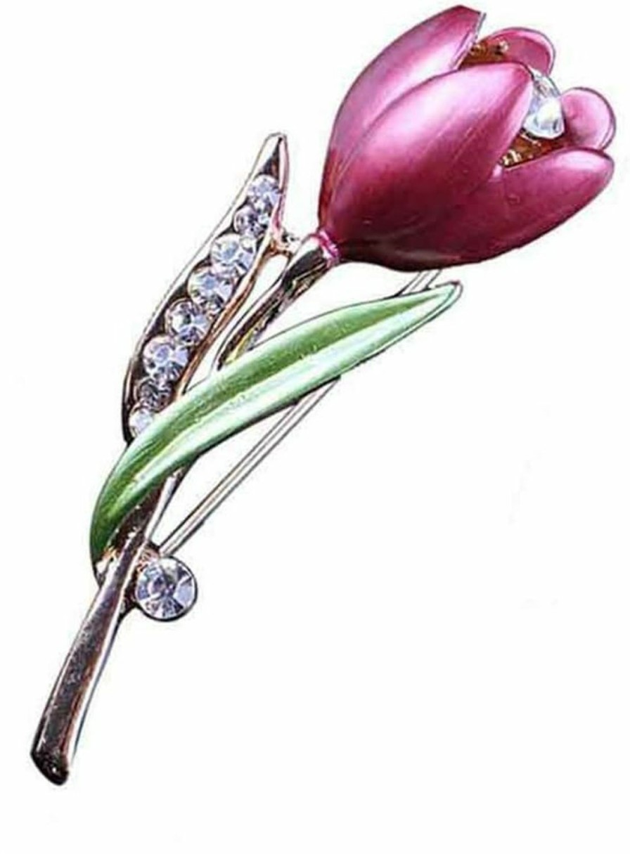 AILUOR Elegant Enamel Tulip Flower Brooch Pin, Ailuor Fashion Opal Crystal Rhinestone Flower Corsage Scarf Pins Jewelry Accessories Clothing Bouquet Brooches For Bridal Women Girl Wedding Costume (Purple) Online