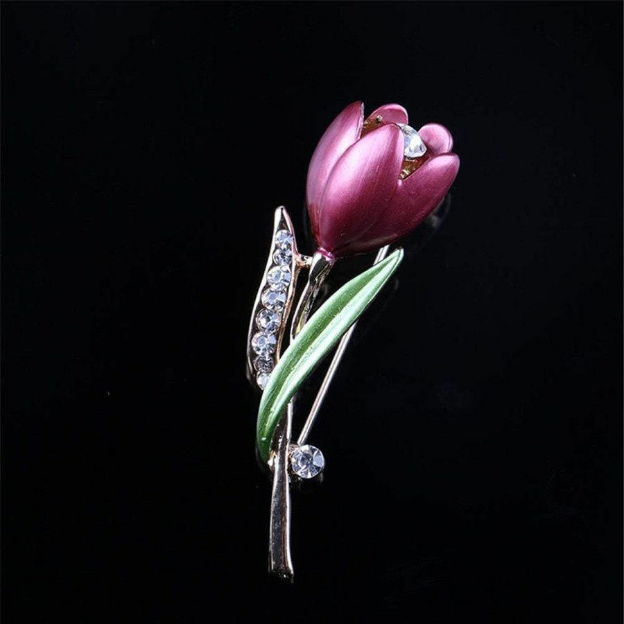 AILUOR Elegant Enamel Tulip Flower Brooch Pin, Ailuor Fashion Opal Crystal Rhinestone Flower Corsage Scarf Pins Jewelry Accessories Clothing Bouquet Brooches For Bridal Women Girl Wedding Costume (Purple) Online