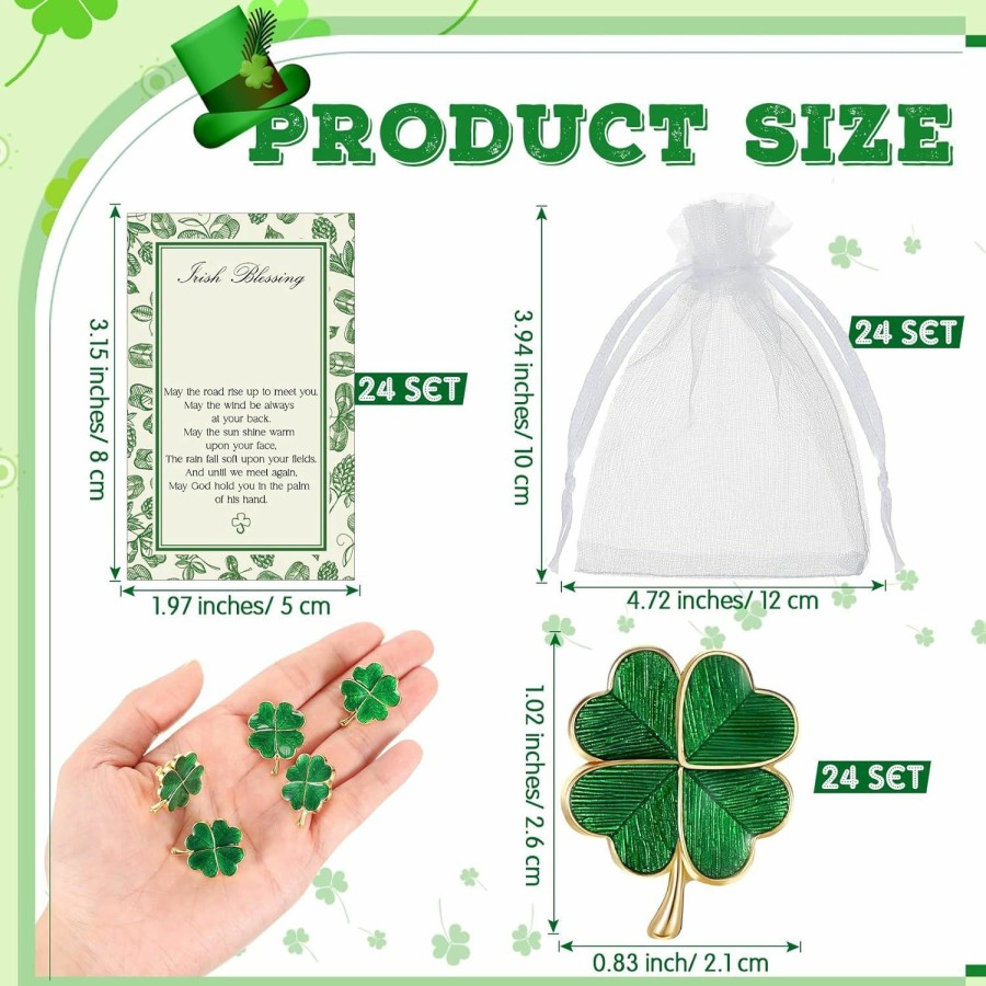 Remuuly Remuuly 72 Pcs St. Patrick'S Day Clover Lapel Pins Include Four Leaf Clover Lapel Pin Brooches With Blessing Cards And Organza Gift Bags Irish Four Leaf Clover Jewelry With Locking Back For Women Men Hot