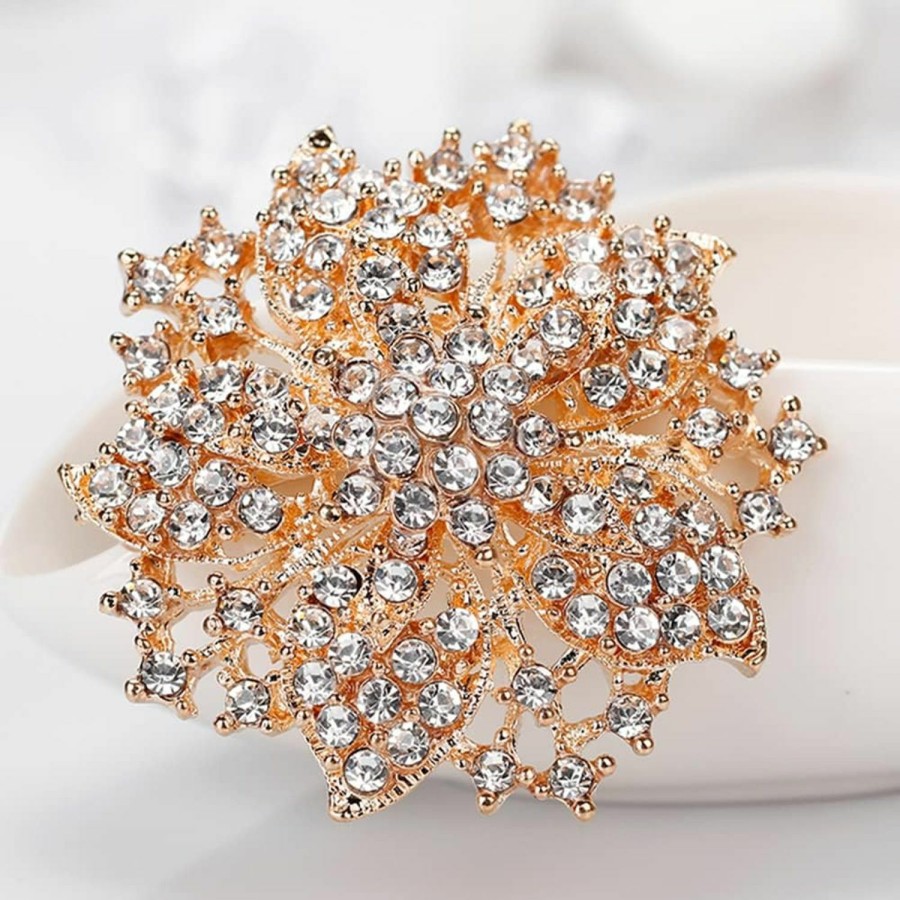 Ezing Ezing Fashion Jewelry Beautiful Silver Plated Rhinestone Crystal Brooch Pin For Woman Wholesale