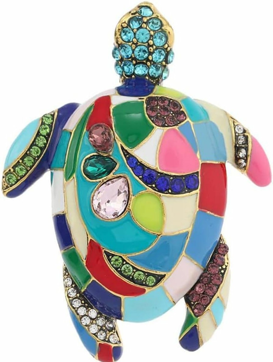 QUREZA Colorful Sea Turtle Brooches For Women Men Fashion Rhinestone Animal Enamel Brooch Pin Jewelry Gift Accessories For Backpacks Set Badges Clothing Bags Jackets Best