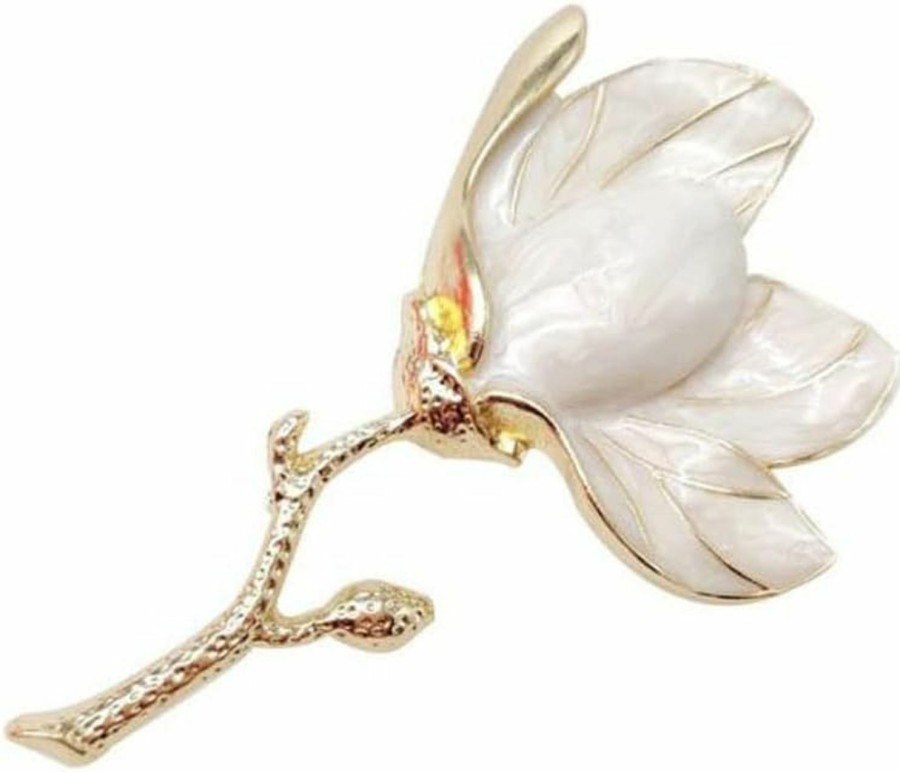 ZXCVWWE White Magnolia Flower Brooch Flowers Lapel Pin Brooch Enamel Pin Elegant Magnolia Flower Brooch Pin Coats Jackets Sweaters Accessories Badge Pin Jewelry Gifts Best