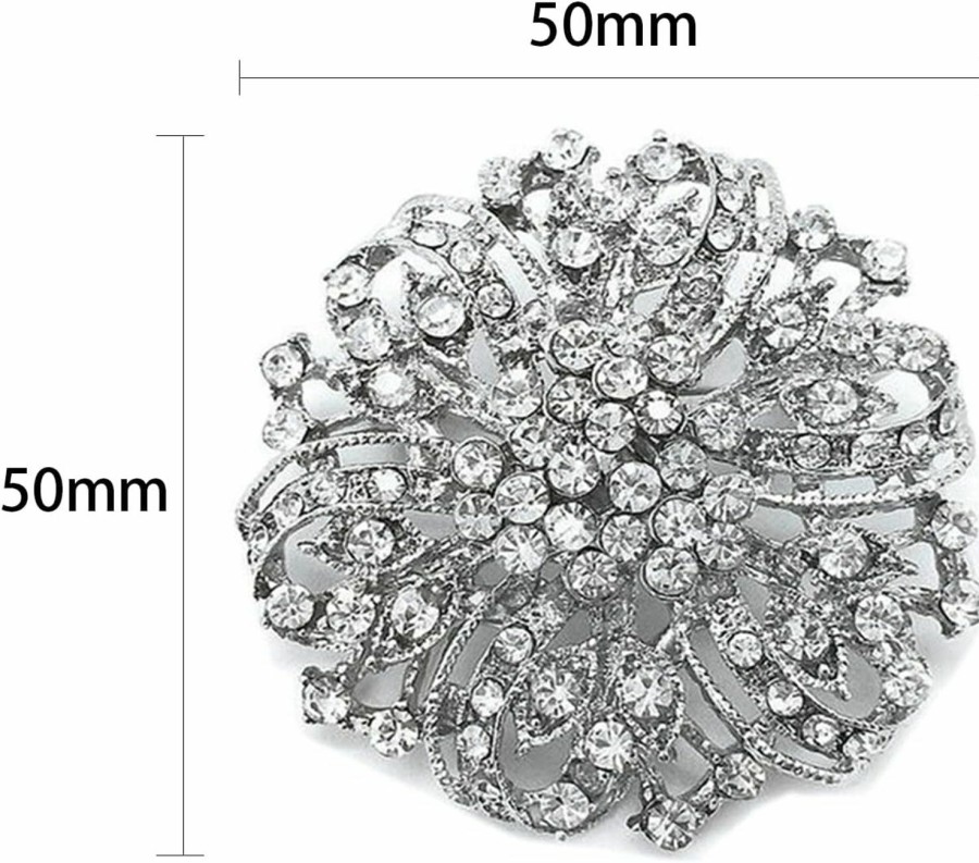 HYXITVCG 1Pcs Crystal Rhinestone Brooch For Women, Silver Twisted Petals Flower Brooch Pins, Womens Jewelry Bride Gifts, Costume Accessories For Wedding Engagement Birthday Hot