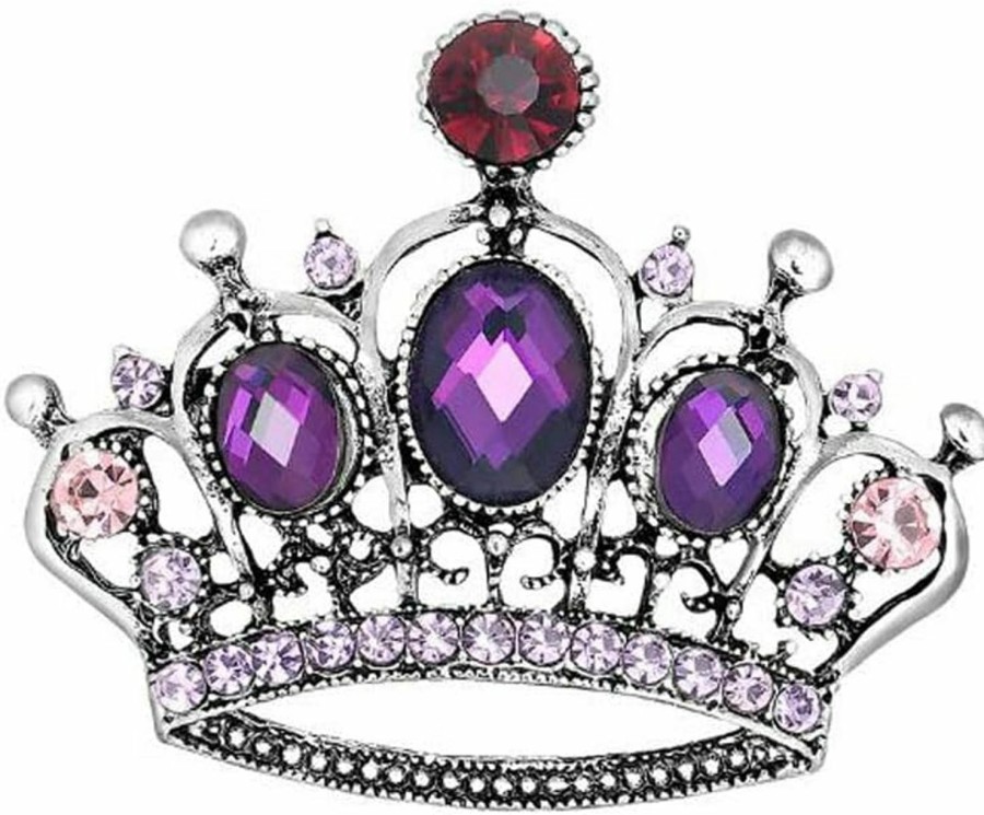 QUREZA Rhinestone Crown Pin Brooch Women Pin Brooches Purple And Red Crown Lapel Pin Charm Jewelry Clothing Wear Accessori Fashion Couple Gifts New