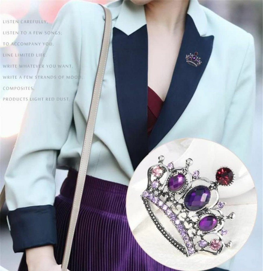 QUREZA Rhinestone Crown Pin Brooch Women Pin Brooches Purple And Red Crown Lapel Pin Charm Jewelry Clothing Wear Accessori Fashion Couple Gifts New