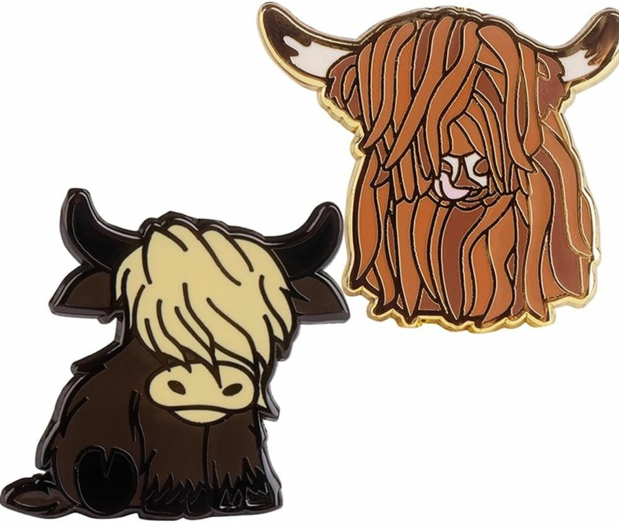 Qiuseadu 2Pcs Highland Cow Hard Enamel Pin Cute Cartoon Brooch Pins Clothing Bag Decor Best