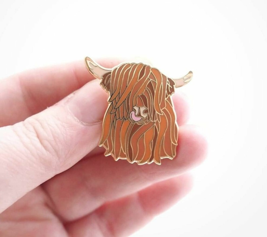 Qiuseadu 2Pcs Highland Cow Hard Enamel Pin Cute Cartoon Brooch Pins Clothing Bag Decor Best