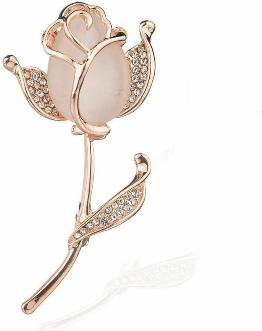 QUREZA Rose Flower Brooch Elegant Shining Crystal Flower Brooches Opal Stone Rhinestone Lapel Pin For Wedding Bouquet Christmas Party Valentine'S Day Gift For Women Girls Online