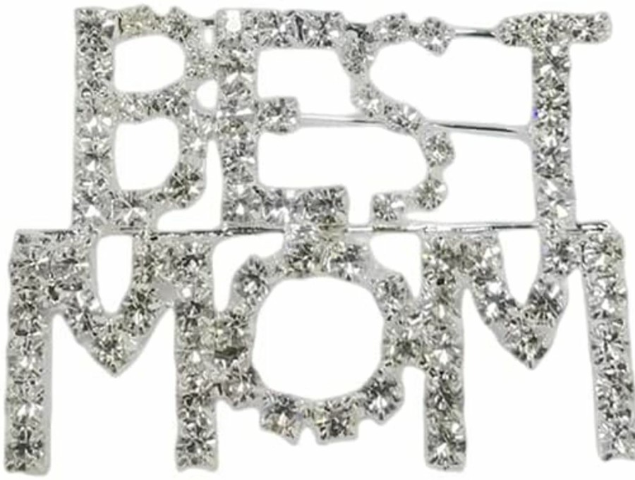 Dtja Rhinestone Best Mom Brooch Pin For Women Fashion Crystal Letter Mother'S Day Brooches Lapel Pins Delicate Dress Accessories Holiday Special Day Jewelry Gift Hot