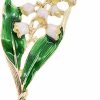 JUNYY Junyy Vintage Enamel Leaf Lily Valley Brooch Women Handmade Elegant Party Breastpins Lapel Corsage(Gold), One Size Best