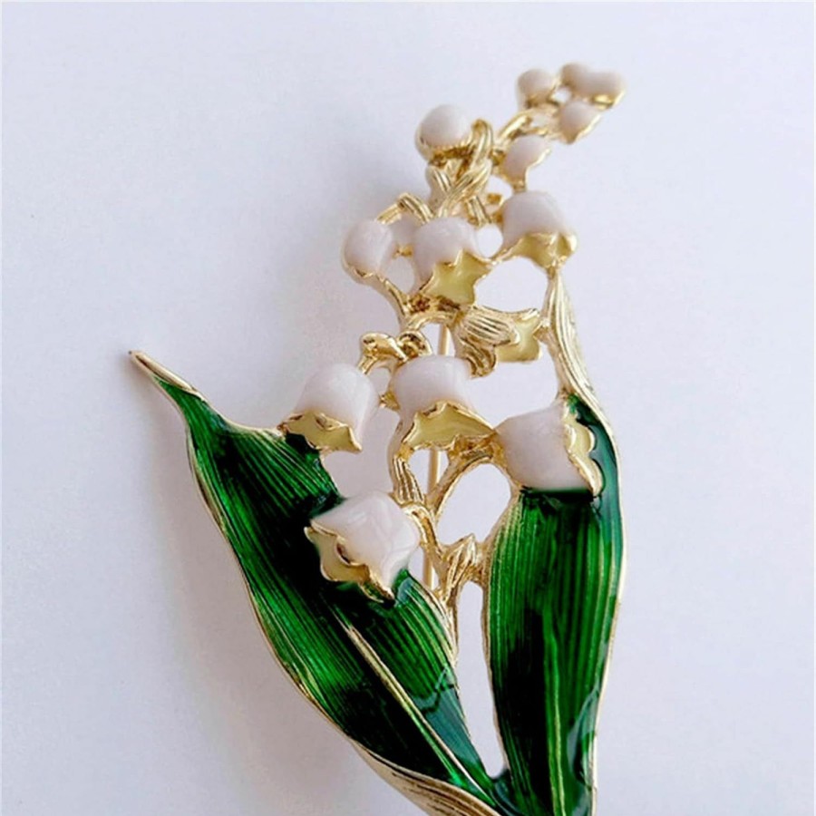 JUNYY Junyy Vintage Enamel Leaf Lily Valley Brooch Women Handmade Elegant Party Breastpins Lapel Corsage(Gold), One Size Best