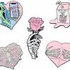 KUPOOL Kupool 5Pcs Cartoon Pink Skull Rose Heart Shape Metal Enamel Badge Fashion Pink Punk Enamel Pins Creative Call Me Brooches Lapel Badges Gothic Fun Jewelry Gift For Friends Wholesale