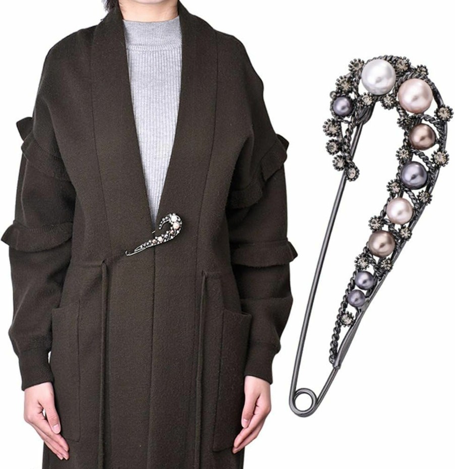 YYBONNIE Retro 4.2\" Crystal Pearl Large Safety Pin Brooch For Women'S Skirt Cardigan Hat Scarf Scottish Kilt Pin Jewelry Hot