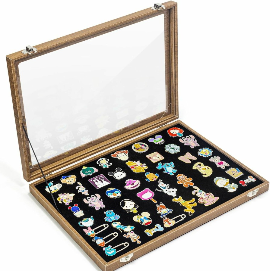 CollectHall Collecthall Enamel Pin Display Case, 14\" X 9\" Shadow Box For Disney Pins, Pin- Collection Holder, Enamel Pin Frame, Brown Online