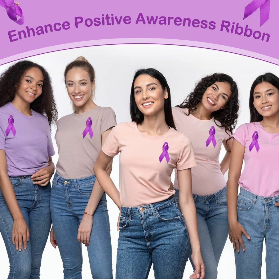 Yunlly 150 Pieces Purple Ribbon Awareness Pancreatic Cancer Awareness Pins Domestic Violence Awareness Lupus Overdose Alzheimers Cancer Awareness Pins Purple Brooch With Safety Pins For Charity Public Event Online