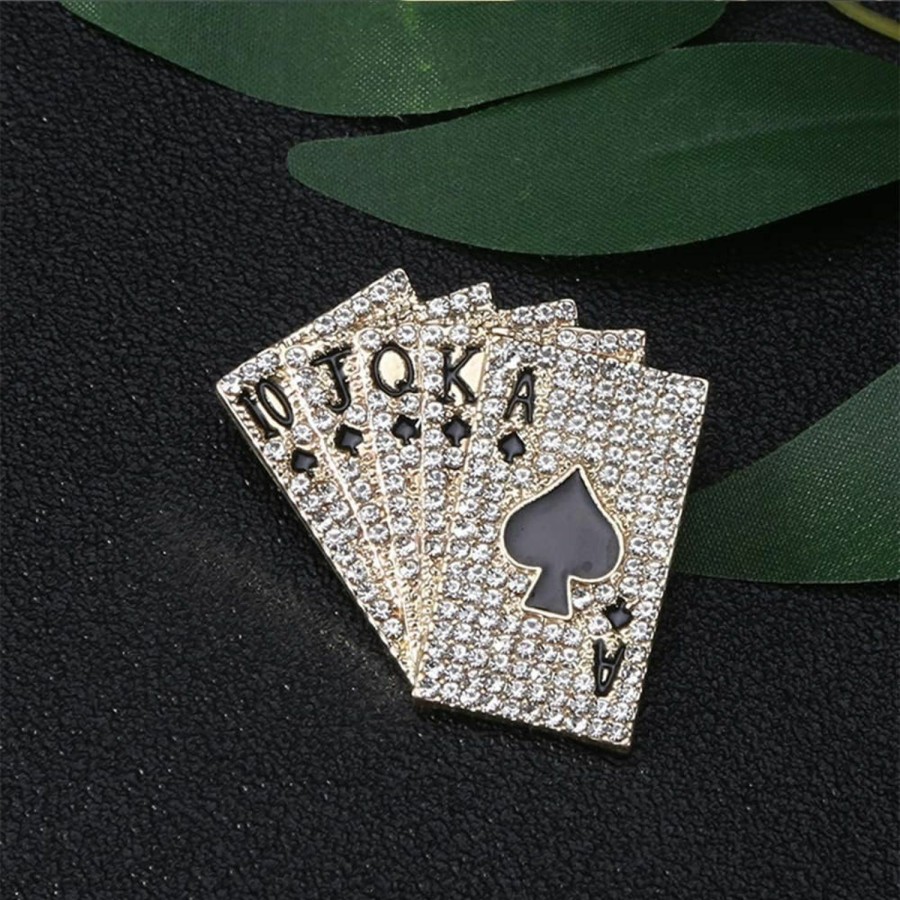 NewZenro Punk Poker Rhinestones Brooches Pins Personalized Hip Hop Crystal Brooch For Party Dance Banquet For Women Men Fashion Dainty Lapel Pins Suit Shirt Dress Ceremony Clothes Accessories Daily Jewelry Valentine'S Day Decor Christmas Birthday Gifts New