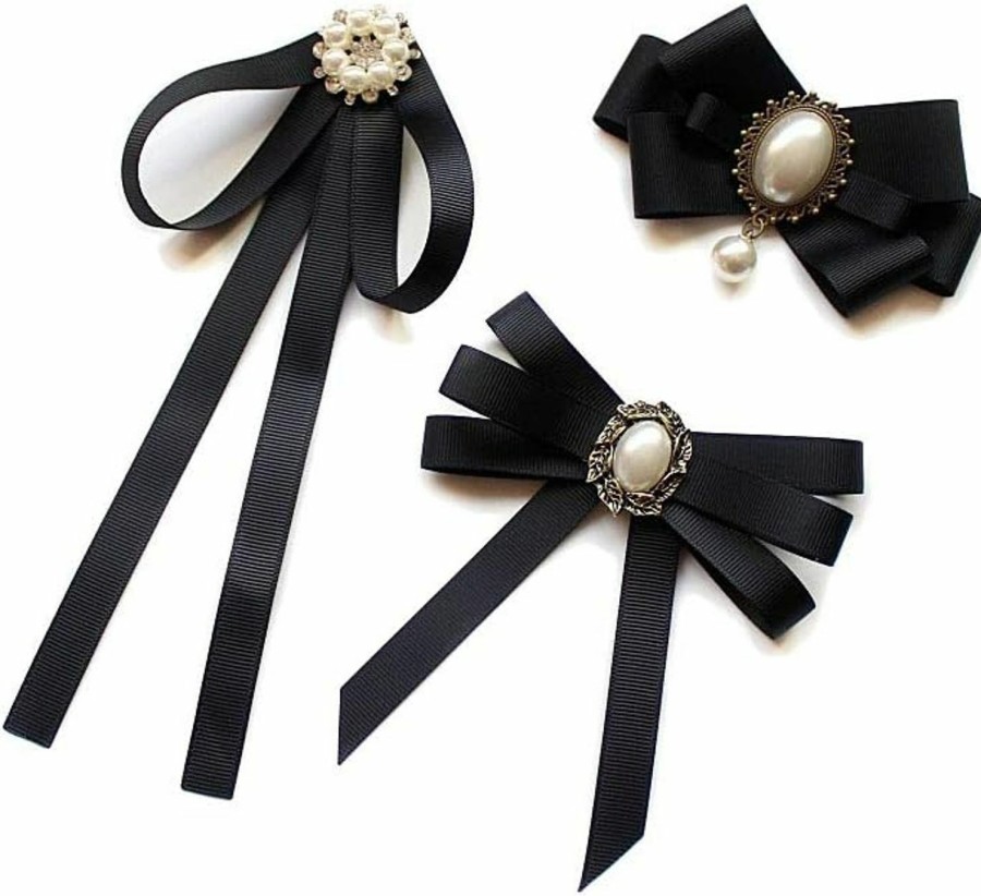 BBTDIN Black Bow Brooches Pin For Woman Girls Pre-Tied Collar Neck Clips Bow Tie Jw59 Best