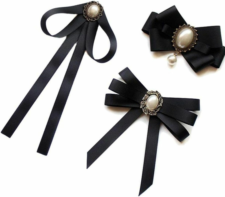 BBTDIN Black Bow Brooches Pin For Woman Girls Pre-Tied Collar Neck Clips Bow Tie Jw59 Best