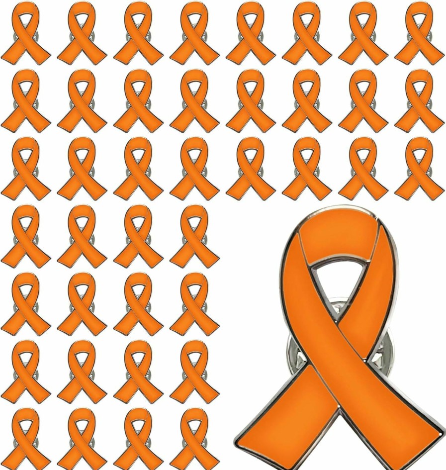 Joixy Lot 25/50/100/Pcs Orange Ribbon Pin Leukemia Kidney Cancer Multiple Sclerosis Awareness Hope Brooch Pins Lapel Pin Bulk Raise Awareness Charity Fundraiser Supplies Hot