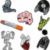 Pinatelier 8 Pcs Cool Punk Enamel Brooch Pin Set Rock Music Lovers Lapel Pins Skeleton Goth Pins For Backpacks Jackets Hat Jewelry Diy Accessories Clearance