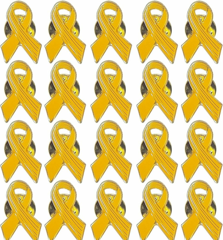 Tom David Lewis Set Of 20 Yellow Awareness Ribbon Lapel Pins - Enamel On Gold Tone Metal: Wear And Share Your Support For Troops And Cancer Awareness Campaigns New