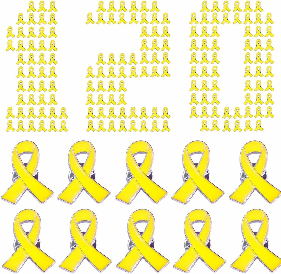 Alodidae 120 Pcs Yellow Awareness Ribbon Pin Missing Children Spina Bifida Sarcoma Endometriosis Bladder Bone Cancer Awareness Pins Products Hot