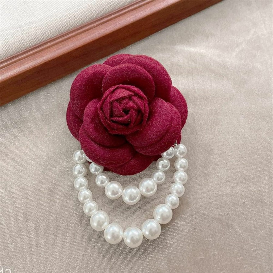 pologmase Fabric Camellia Flower Brooch Pins For Women Camellia Pearl Tassel Brooch Lapel Pins Corsage Wedding Brooches Clothes Dress Coat Accessories Jewelry Gift Best