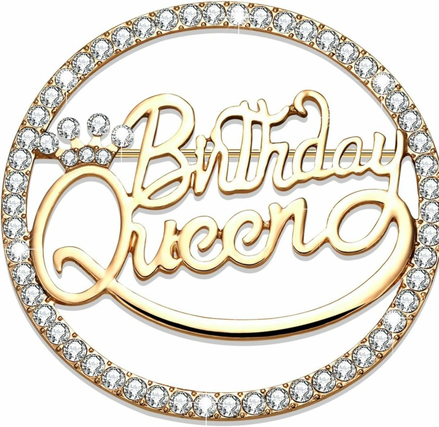 FAERLIIRY Birthday Brooch Pin For Women Metal Pin Rhinestone Queen Crown Brooch Pins For Women Girls Round Buckle Brooch For Wedding Party Birthday Hot