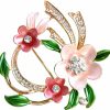 Navachi Navachi 18K Gold Plated Multicolor Enamel Flower Ornaments Green Leaves Crystal Brooch Pin Online