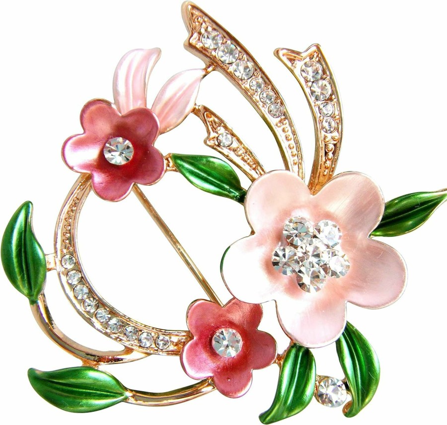 Navachi Navachi 18K Gold Plated Multicolor Enamel Flower Ornaments Green Leaves Crystal Brooch Pin Online