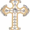 Gyn&Joy Gyn&Joy Golden Tone Clear Crystal Rhinestones Holy Cross Brooch Pin Hot