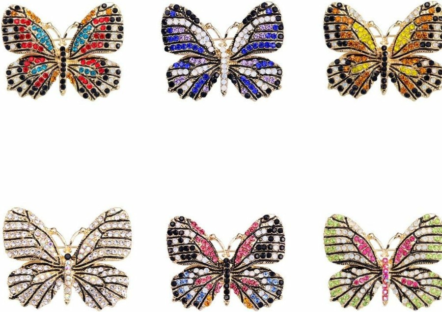 WeimanJewelry Weimanjewelry Lot 6Pcs Multicolor Rhinestone Crystal Butterfly Brooch Pin Set For Women New