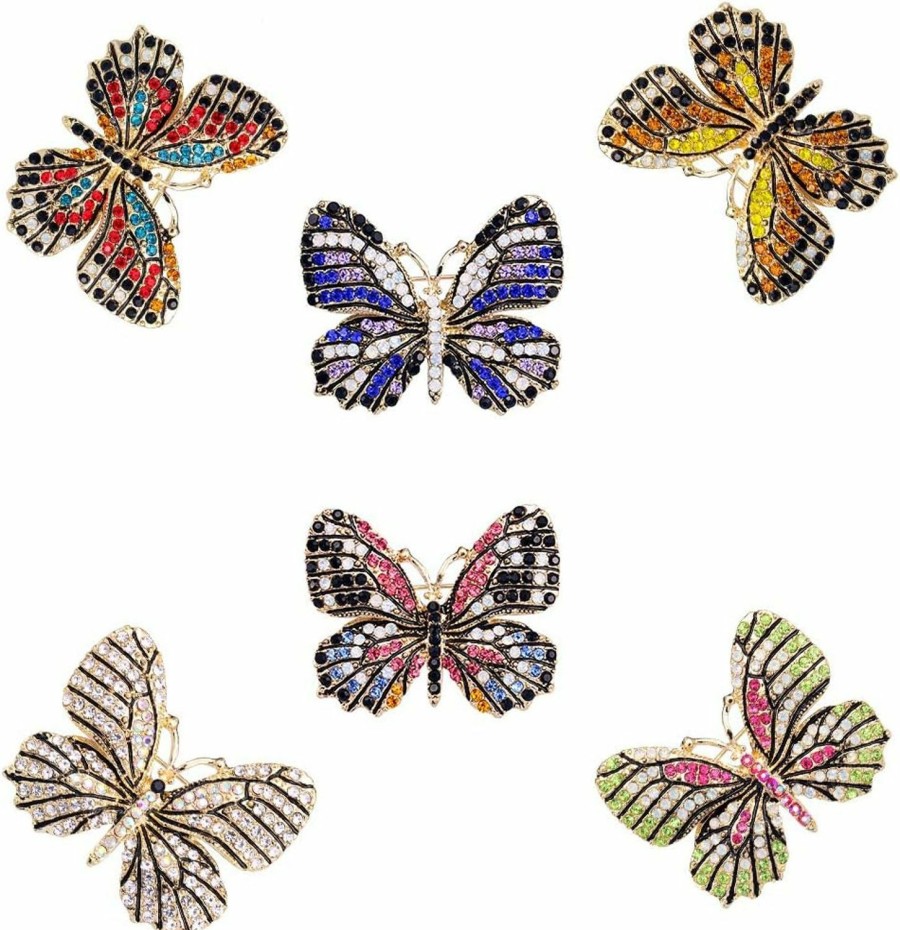 WeimanJewelry Weimanjewelry Lot 6Pcs Multicolor Rhinestone Crystal Butterfly Brooch Pin Set For Women New