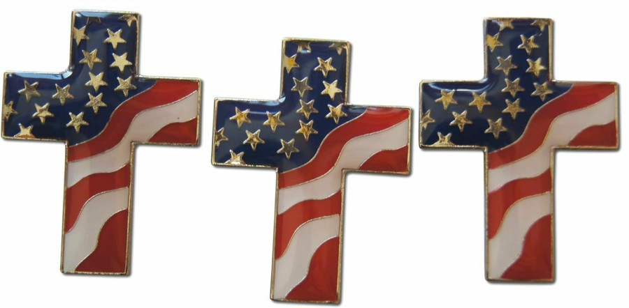 Novel Merk 3-Piece Cross Patriotic American Flag Stars & Stripes Lapel Pin Or Hat Pin & Tie Tack Set With Clutch Back By Novel Merk Online