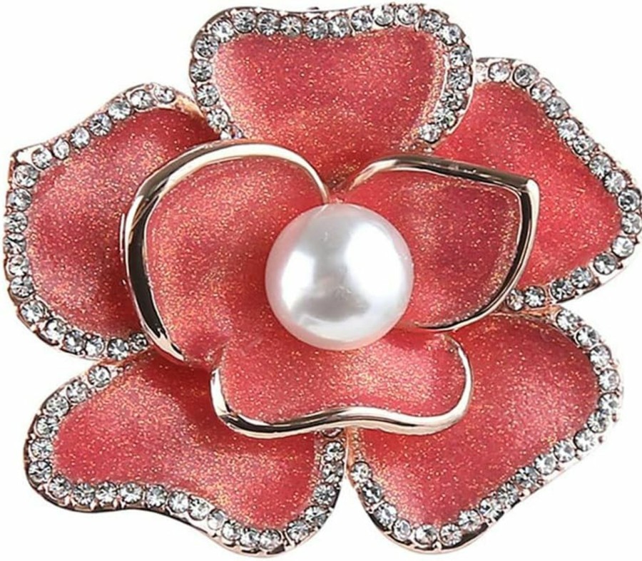 PONCTUEL ESCARGOT Yellow Flower White Faux Pearl Brooch Pin Layered Flower Lapel Pin Women Girls Dress Suit Cardigan Safty Pin Metal Flower Decor Mother'S Day Christmas Gift Hot