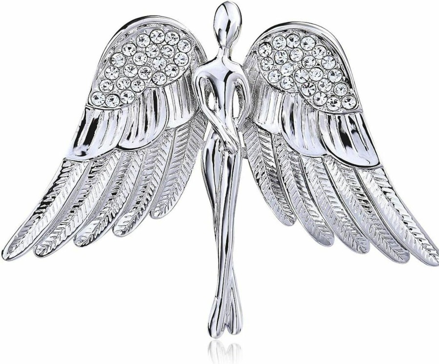 OKA JEWELRY Okajewelry Guardian Angel Pin Rhinestone Silver Tone Brooches For Women Clearance