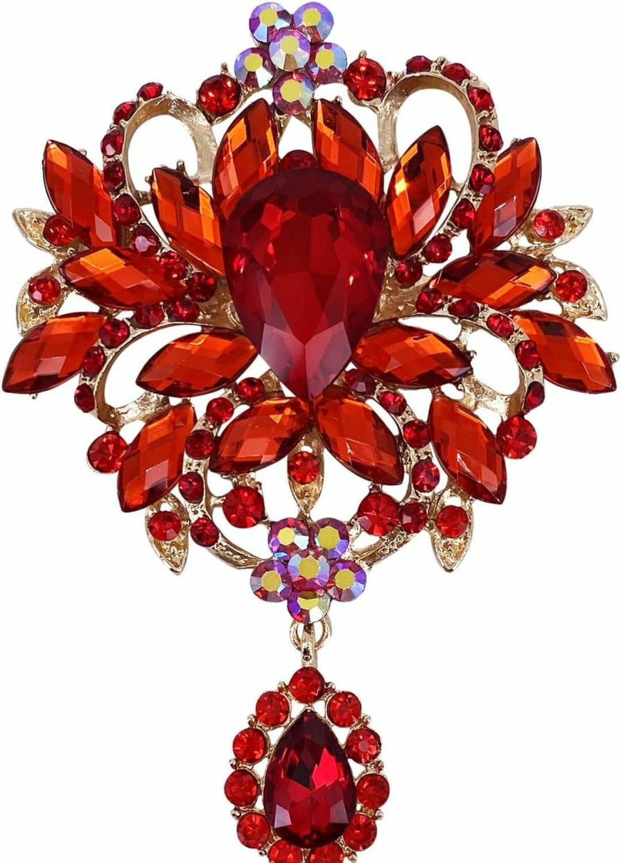 LAXPICOL Laxpicol Wedding Bridal Big Brown Crystal Rhinestone Bouquet Brooch Pin For Women Golden Tone Best