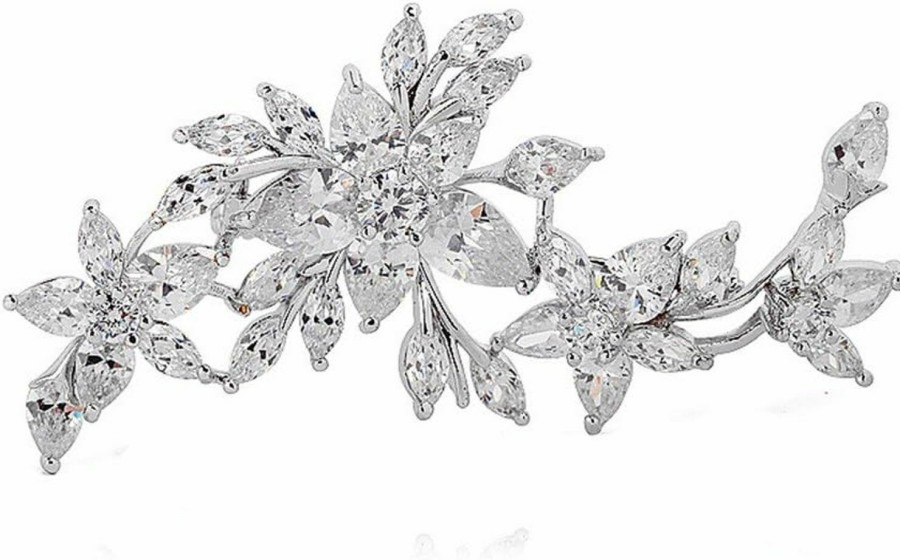 GULICX Gulicx Silver Plated Base Diamante Zircon Flower Blossom Brooch Badge Pin Classic Design For Women Best