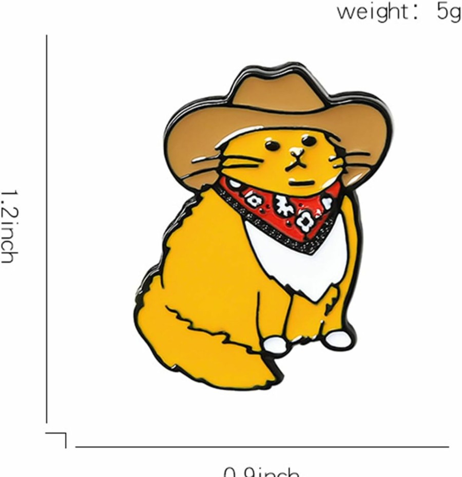 POYAMUSE Funny Cowboy Cat Brooch Pin - Lovely Enamel Pin For Cat Lovers - Cute Cowboy Ginger Cat Lapel Pin Clearance