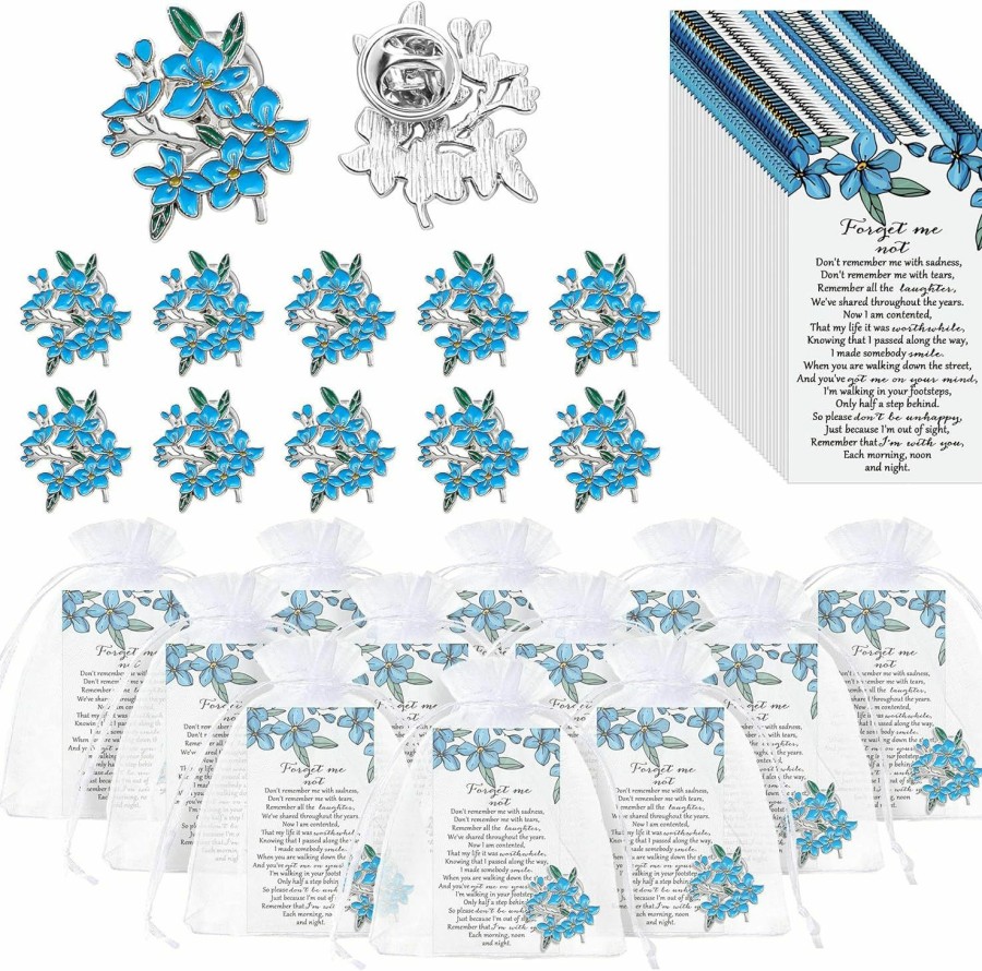 Sasylvia Sasylvia Memorial Pins Bulk Celebration Of Life Funeral Favors Includes Forget Me Not Flower Lapel Pin Brooches Memorial Poem Cards Organza Bags Memorial Gifts Charms For Who Loss Loved One (60) Best